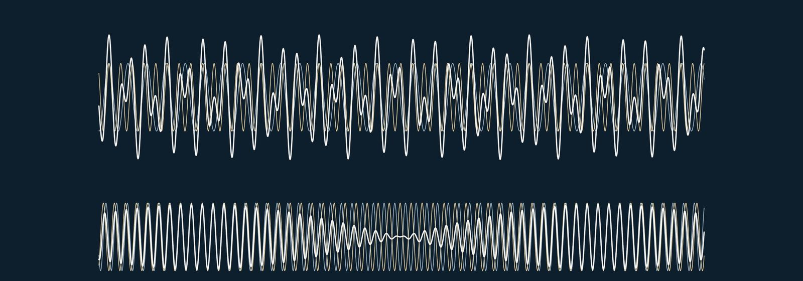 Multiple overlaid waveform traces, converging and diverging